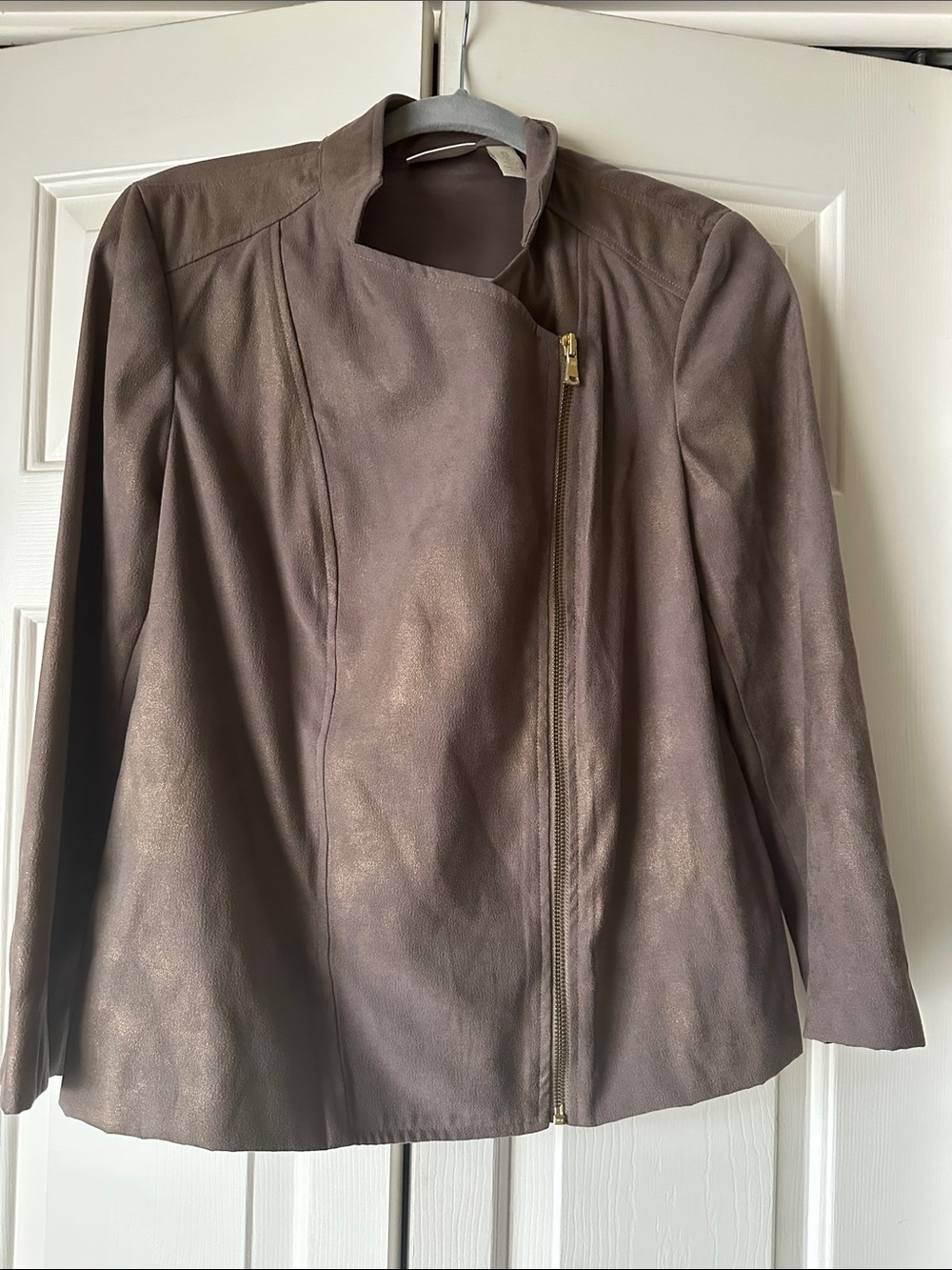 Chico's Taupe gold Asymmetrical Zip Jacket